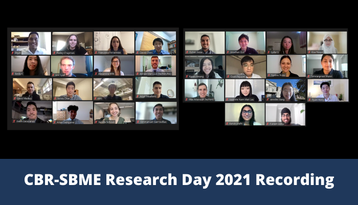 Zoom screenshot of summer student presenters from the CBR-SBME Research Day 2021 recording